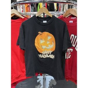 Vintage 1980s Happy Halloween Jack-O-Lantern Graphic T-Shirt Large